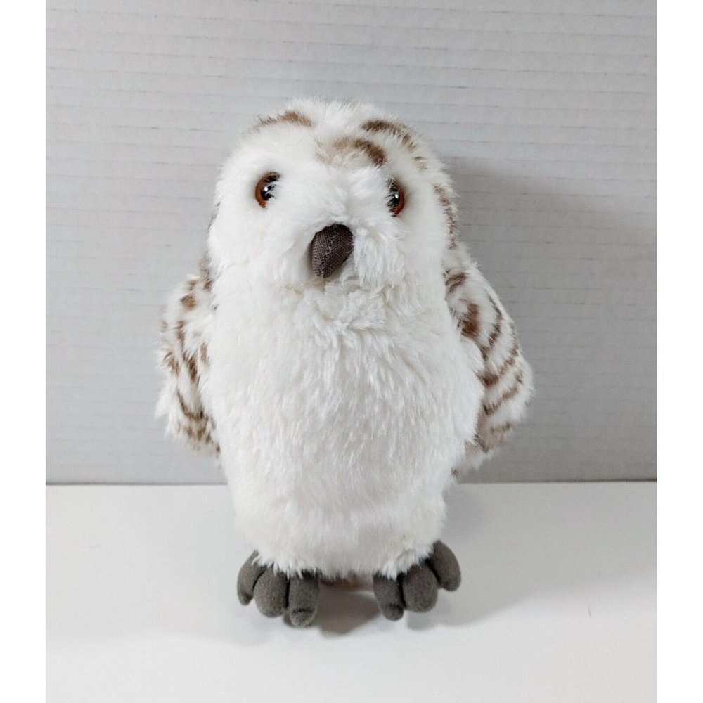 Realistic Looking Snowy Owl Plush  White Gray 7” Stuffed Animal Bird Toy